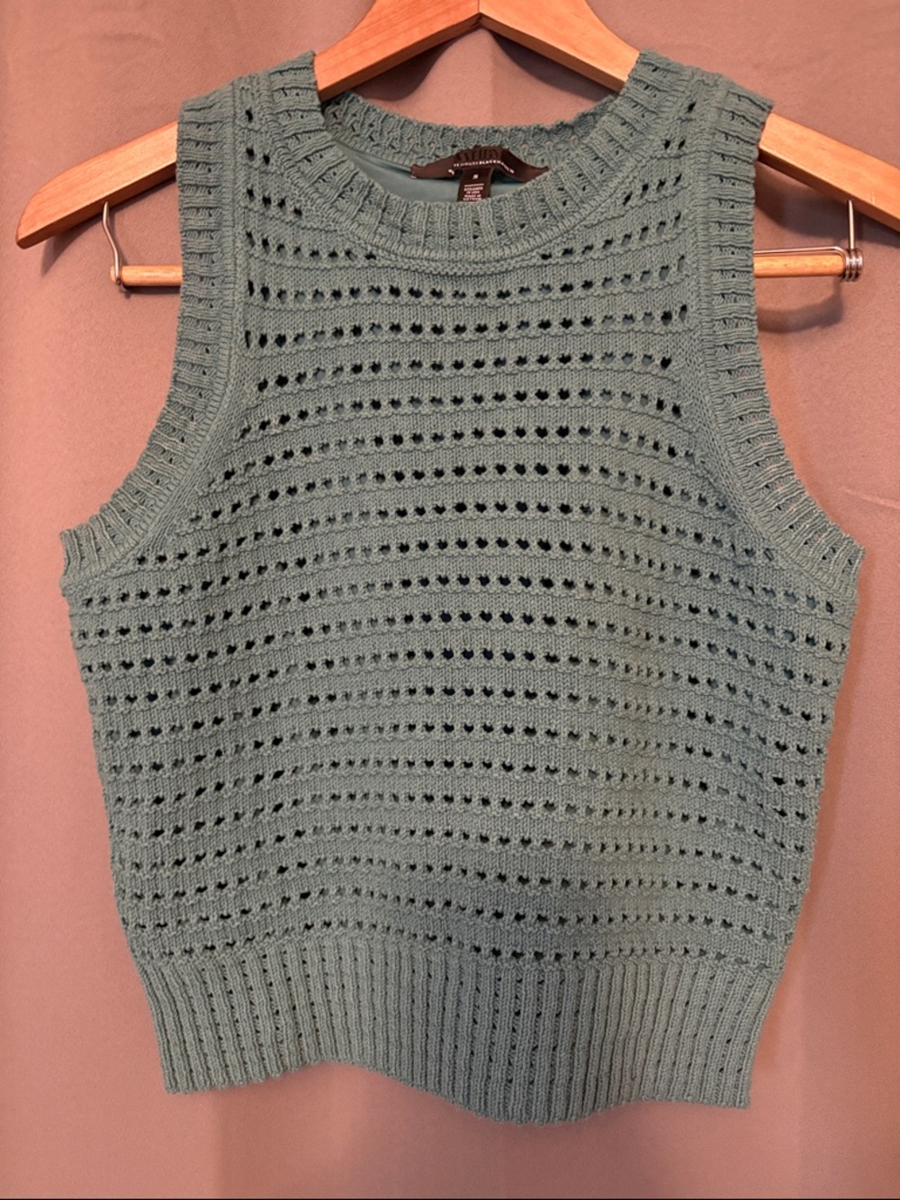 White House Black Market Openwork Cropped Knit Tank in Sage